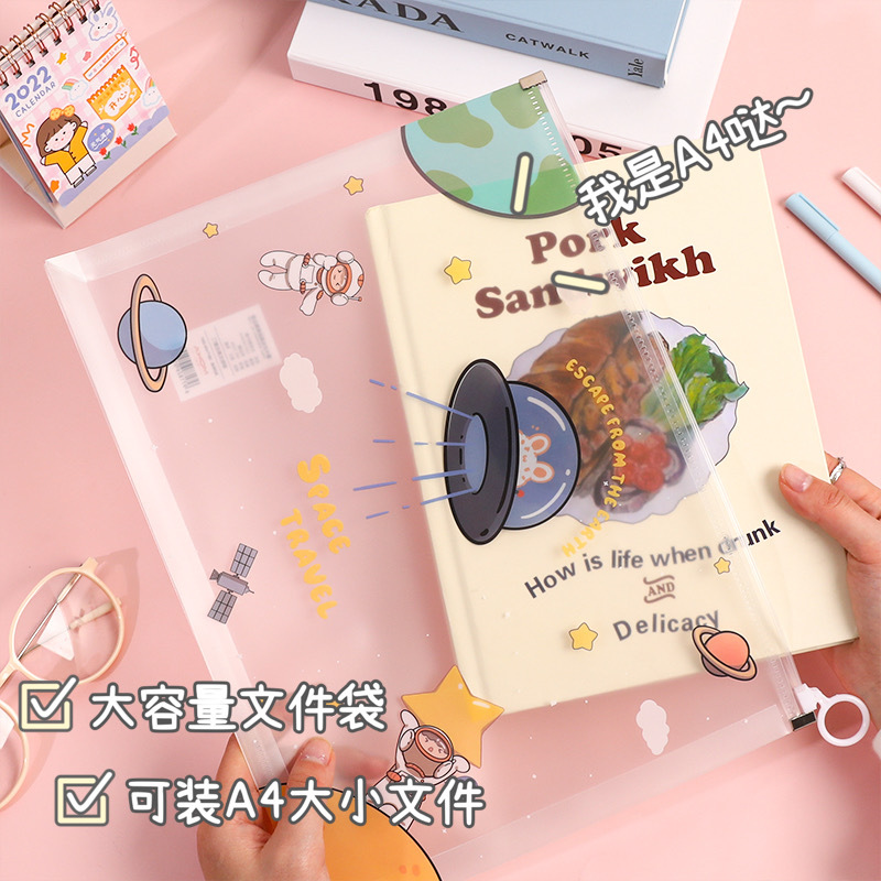 Bolsa de archivo de dibujos animados transparente de PVC A4 Oficina Documento Portátil Bolsa de cordón bolsa de archivo de estudiante de secundaria al por mayor