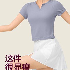 Vネックヨガ服上着半袖女性春夏薄手速乾プラティフィットネス半袖ランニングスポーツtシャツ女性