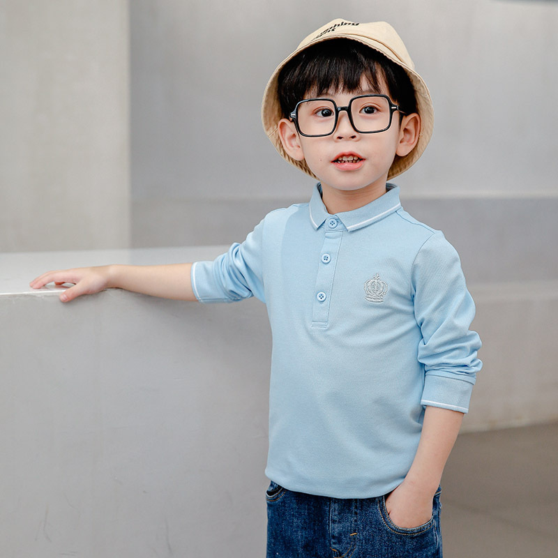 Children's Wear Boys' Long Sleeve Polo Shirt Children's Spring and Autumn New Style Top Large Children's Lapel T-Shirt 97 Cotton Children's T-Shirt