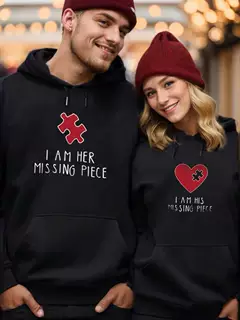Heart Design Couple Hoodie Sweatshirt I AM HER MISSING情侣