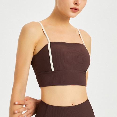 Ribbed running sports bra vest for women shock-proof fitness bra spaghetti straps beautiful back yoga wear suspender top