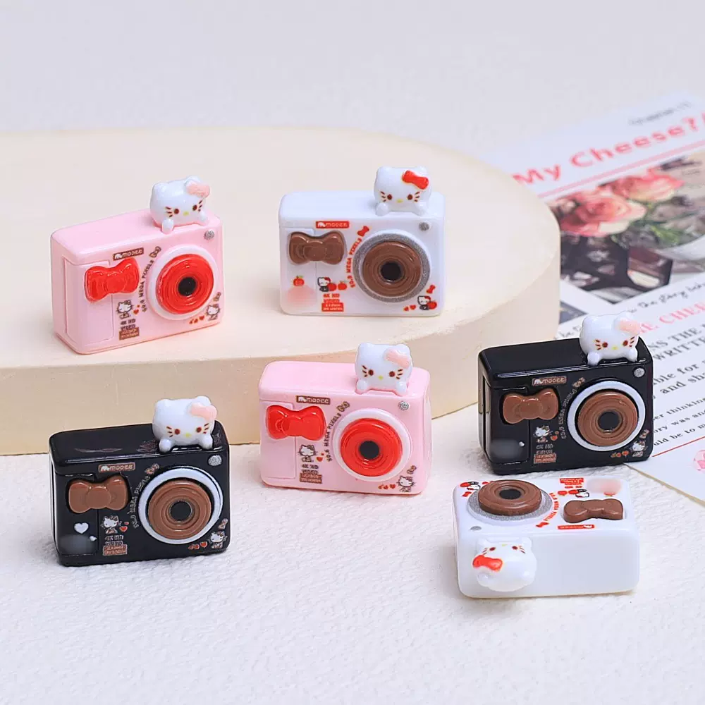 可爱立体喵喵相机卡通diy饰品配件奶油胶树脂小配件洞洞鞋扣材料