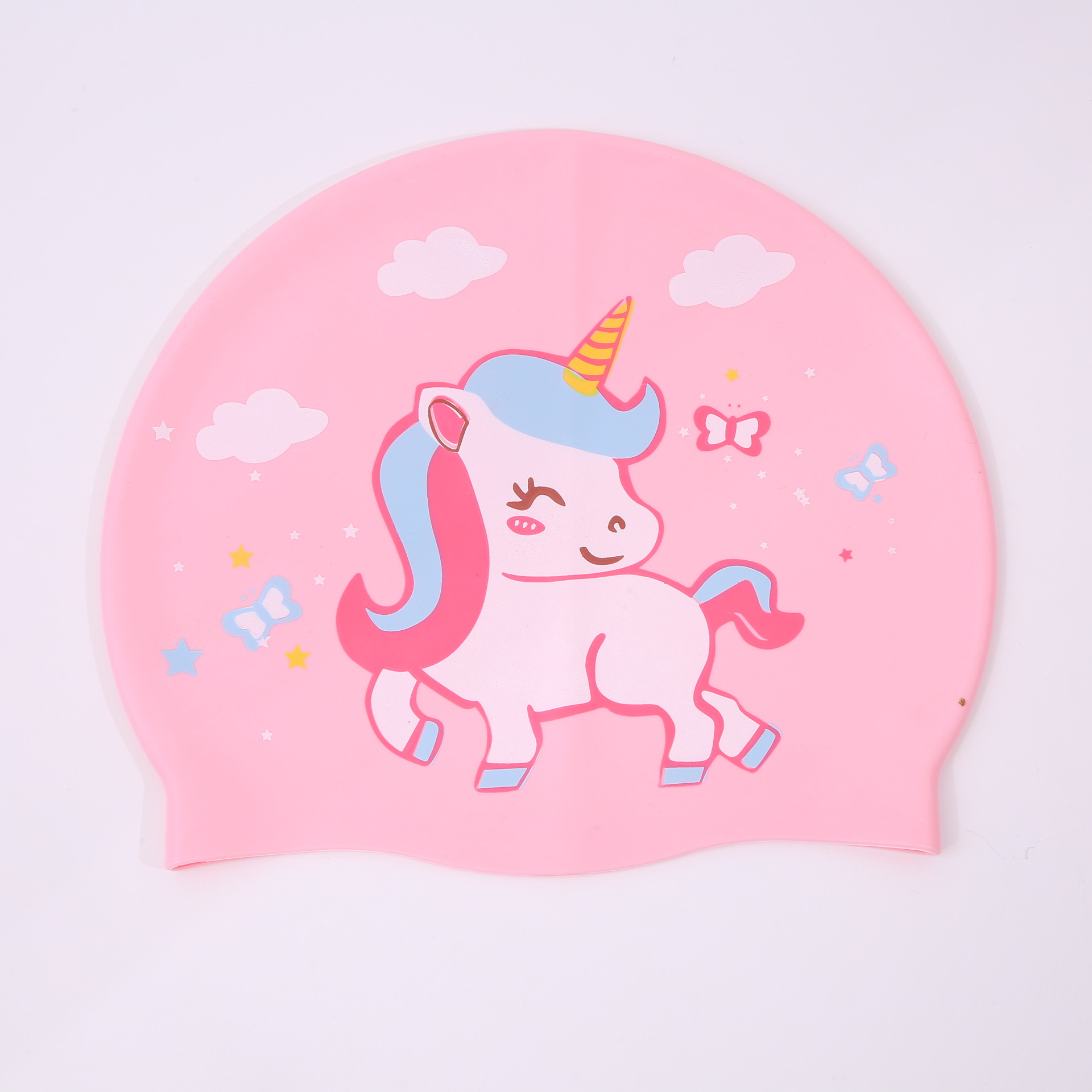 Gorro de baño de dibujos animados de silicona para niños, cabello largo para niñas, protección para los oídos impermeable, sin estrangulamiento, lindo gorro de natación, equipo de natación