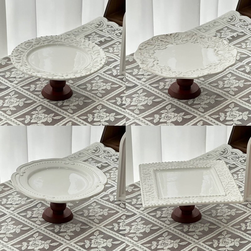 French-style lace ceramic high-footed cake plate, ins-style round afternoon tea dessert plate, exquisite display plate French-style lace ceramic high-footed cake plate, ins-style round afternoon tea dessert plate, exquisite display plate