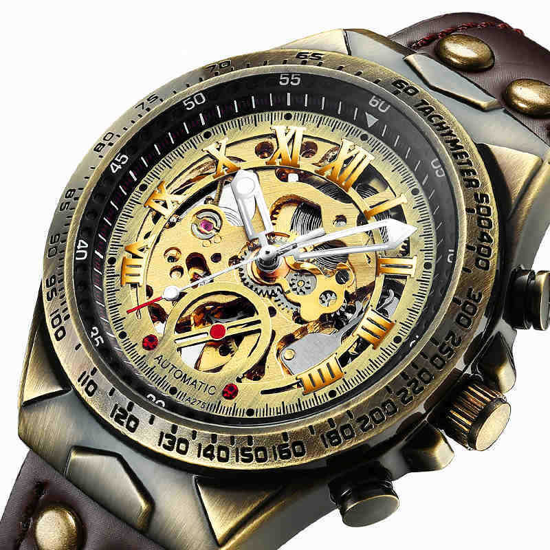 Cross-Border E-Commerce Retro Hollow Mechanical Watch Fashion Casual Tiktok Live Automatic Mechanical Trendy Men's Watch
