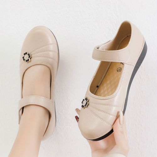 Waterproof non-slip women's shoes Mary Jane shoes women's single shoes middle-aged mother's shoes buckle medium heel soft sole women's plastic shoes