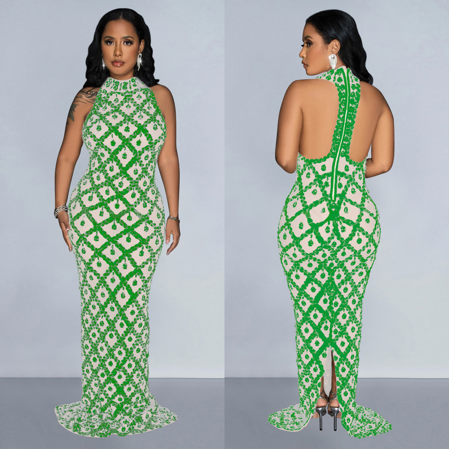 C6895 Aliexpress transfronterizo Amazon Europa y América de moda de mujer de color sólido esquinilla cuello colgante vestido de espalda larga