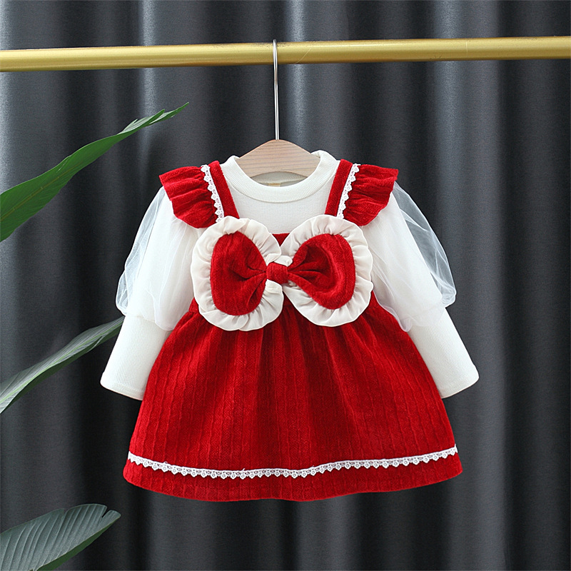 Robe de printemps en dentelle avec nœud pour bébé fille_voghion.com