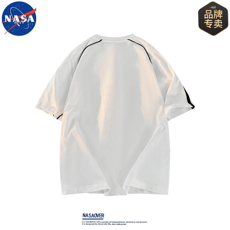 NASA Brand American Style Trendy Short-sleeved T-shirt Men's 2025 Summer Letter Print Three Bars Loose All-match Top