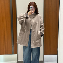 MM宽松中长款暗扣翻领风衣外套女 2025年秋季新款卡其色夹克上衣