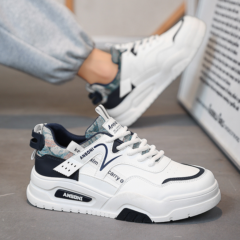 街拍小白鞋男学生款韩版皮面运动潮鞋2025秋季休闲百搭嘻哈街舞鞋