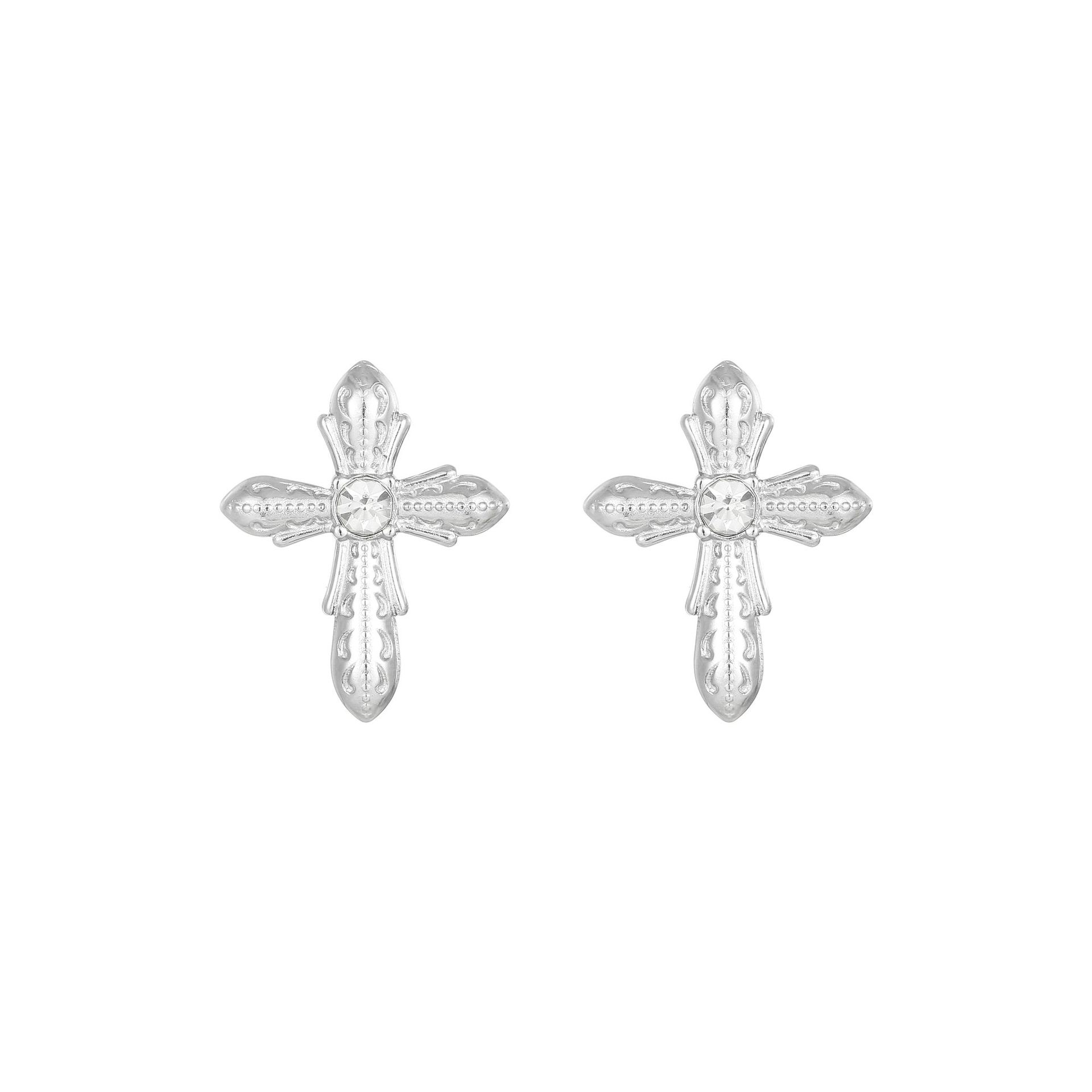 Cross Pattern Women's Gender 1 Pair Basic Korean Style Cross Plating Inlay Titanium Steel Zircon Ear Studs