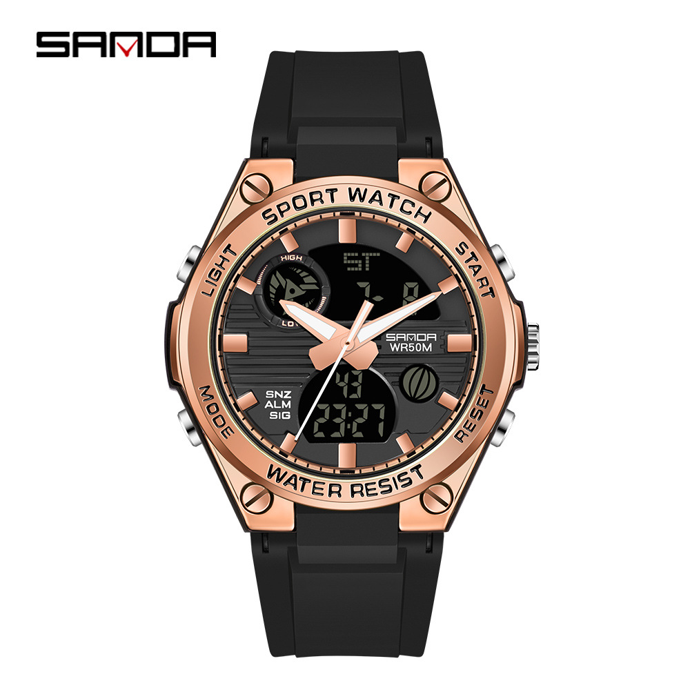 Sanda 6067 nuevos deportes al aire libre de moda personalizada doble pantalla electrónica movimiento luminoso Calendario Cronógrafo