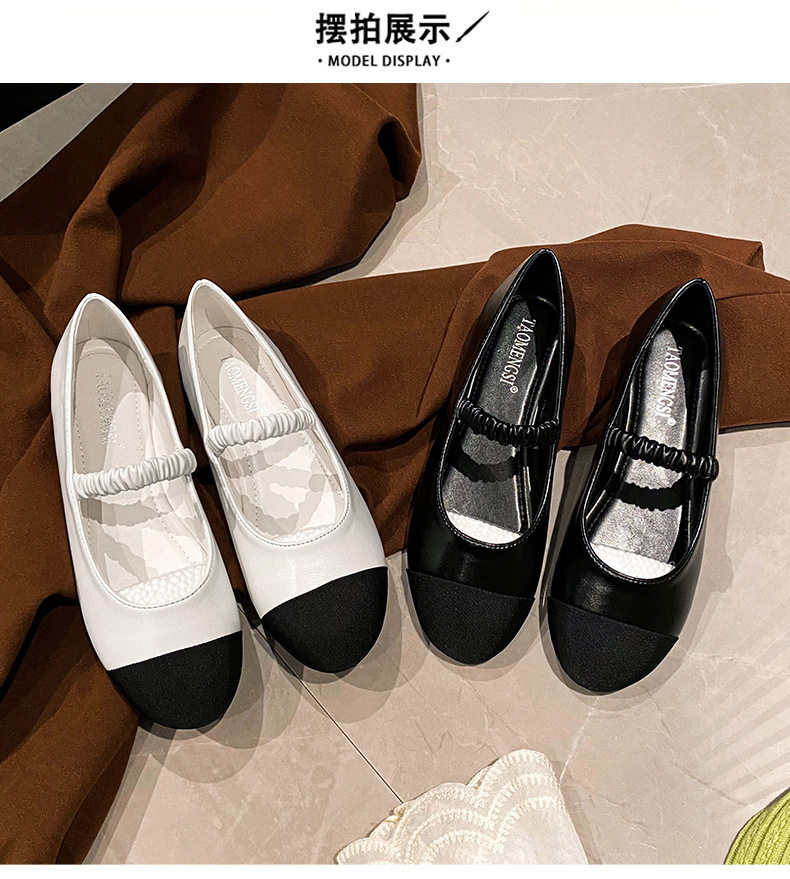 Giày lười nữ mũi tròn phối màu, quai ngang co giãn, đế bằng gót thấp 1–3 cm — Màu đen, Trắng sữa chi tiết 22