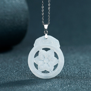 S925 silver inlaid natural Burmese a goods jade hollow petals six-pointed star ice jade pendant women's fashion