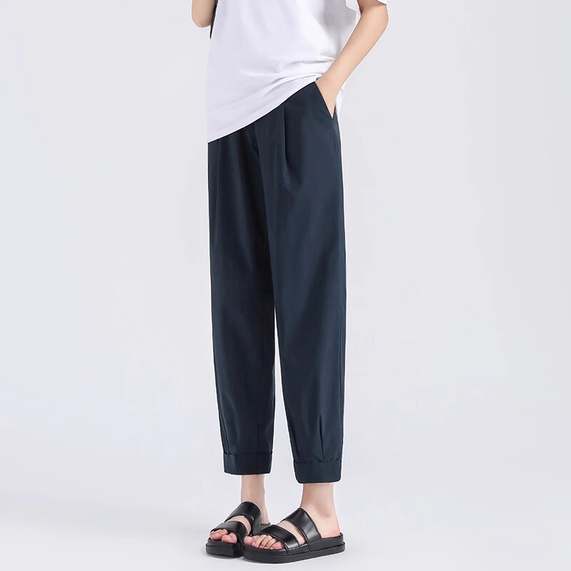 大きいサイズのマタニティアイスシルクパンツ、夏用アウター、薄手の夏用お腹サポートパンツ、お腹を締め付けないハーレムキャロット9点パンツ|undefined