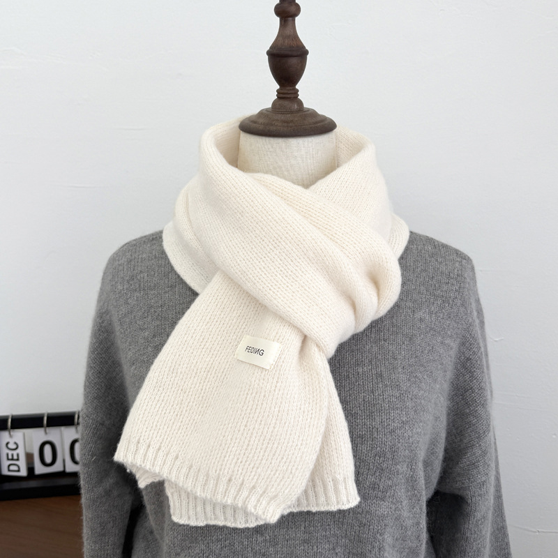 韩系氛围感纯色针织毛线围巾女秋冬季仿羊绒冬天保暖小围脖男批发