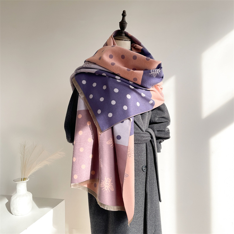 Little Bee I mitation Cashmere for Women, Thickened and Versatile Color blocked Shawl, Winter New Scarf_voghion.com