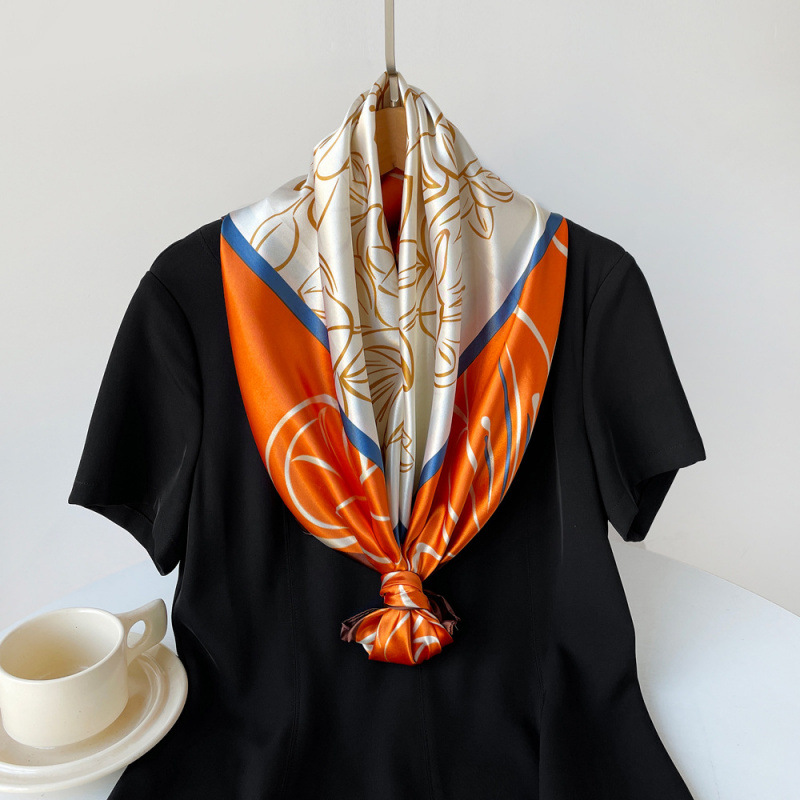 Women's Large Square Silk Scarf 90cm European American Style Satin Printed Handbag Headscarf Middle East Fashion_voghion.com