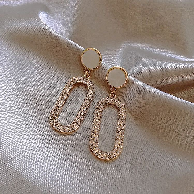 Simple full-diamond earrings, feminine,...