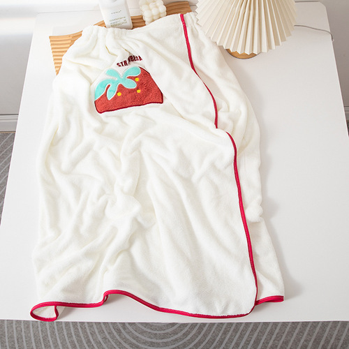 Strawberry Bath Towel Summer Women's Wearable Wrap Absorbent Quick Dry Non-falling Hair Cute Student Hair Drying Cap Bath Skirt Bathrobe Set 