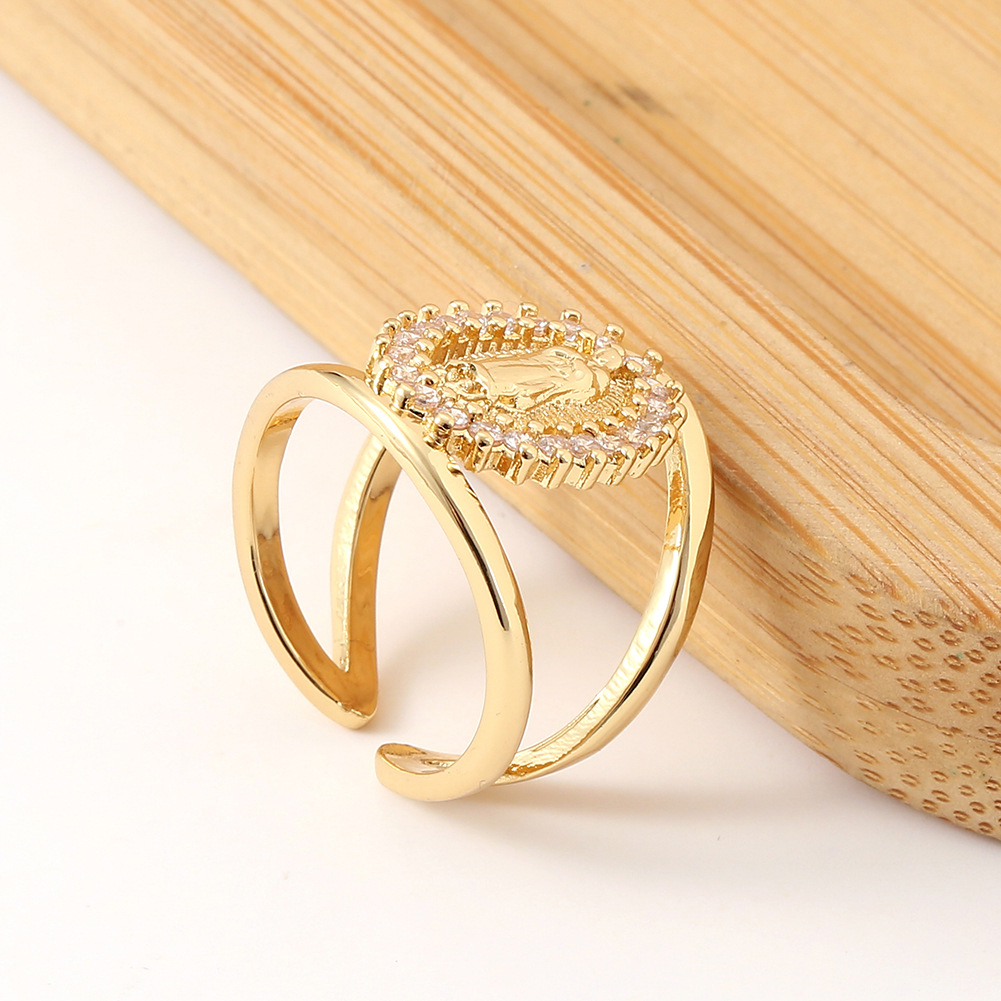 fashion religious hand jewelry double-layer geometric Virgin Mary open copper ring