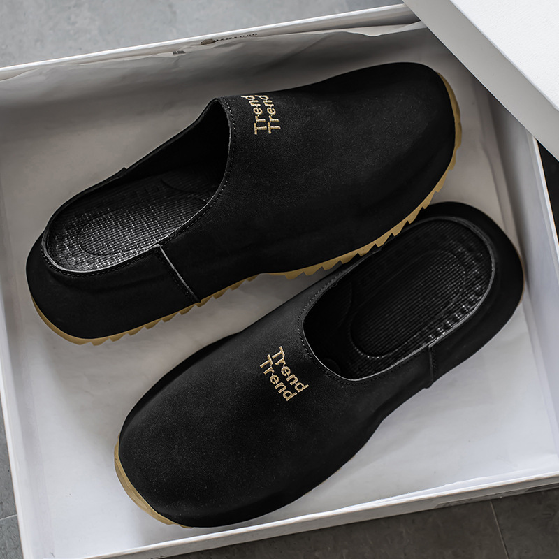 Ropa exterior 2025 nuevo estilo primavera y verano perezoso de un pie zapatos Muller de suela blanda zapatos Birkenstock medias zapatillas Baotou zapatos de hombre