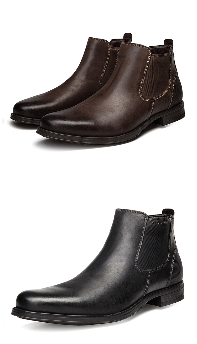 High top side zipper leather boots Painted work boots top layer cowhide biker boots_voghion.com