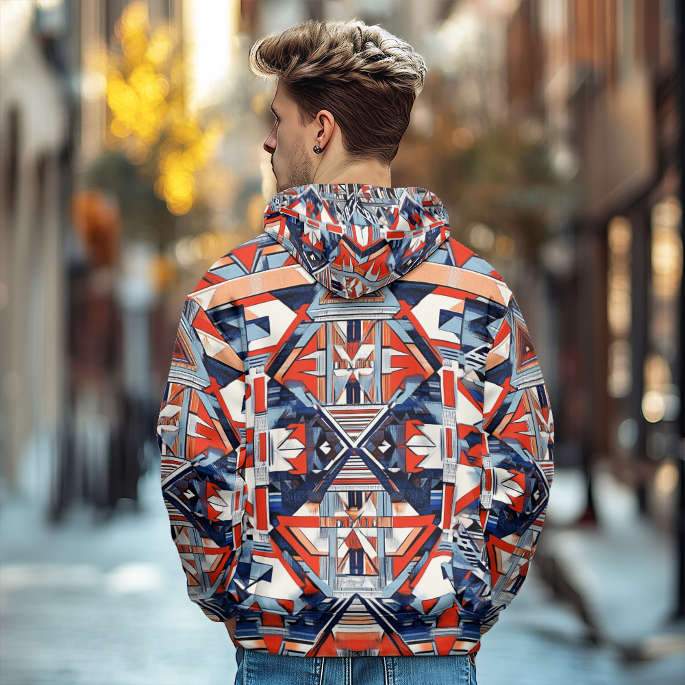 Giacca in cotone spesso con cappuccio e cerniera da uomo, stile europeo stampato, autunno/inverno 2024_voghion.com