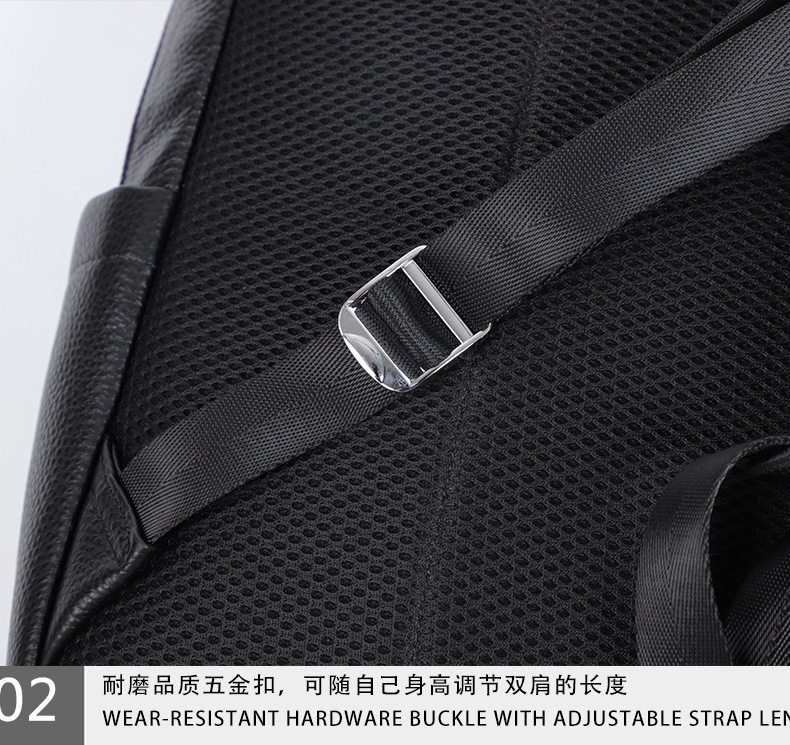 Ba lô nam da bò lớp đầu sức chứa lớn, túi du lịch kiêm túi đựng laptop 16 inch — Màu đen chi tiết 15