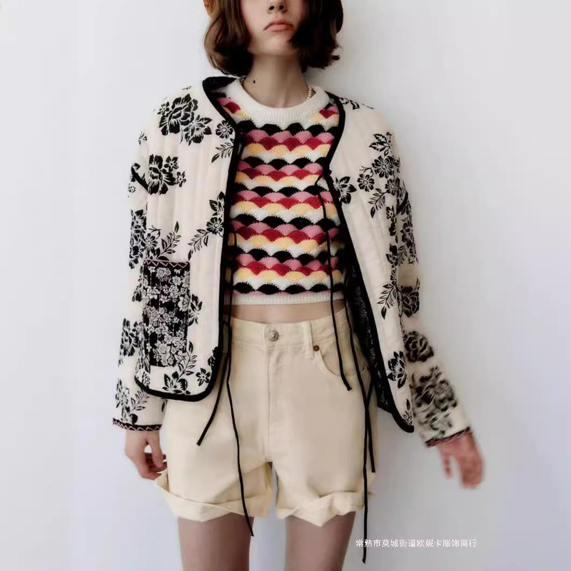 Aliexpress Women's Wholesale Autumn Reversible Printed Loose Thin Lace up Cotton Jacket Women's
