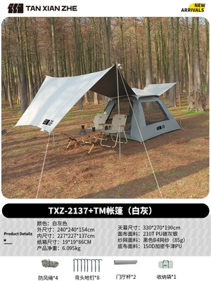 Explorer tent for 3-4 people, Avtomobil dam çadırları - large-tent-canopy-combination-white-gray-2137tm-3-5-people