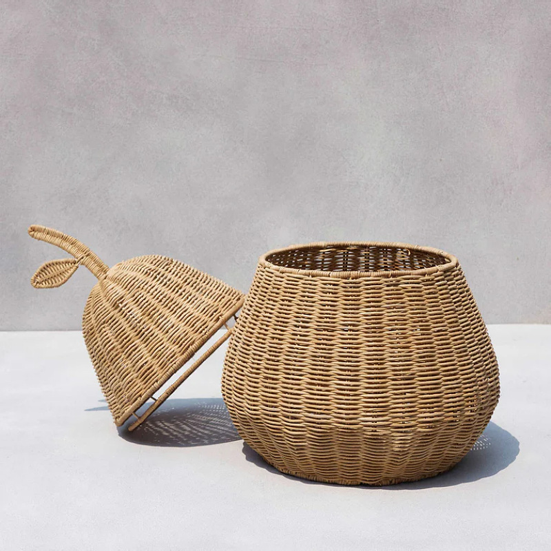 Cesta de almacenamiento de caña tejida a mano, caja de almacenamiento de frutas de dibujos animados para niños, caja de almacenamiento lavable, ayuda educativa y caja de almacenamiento