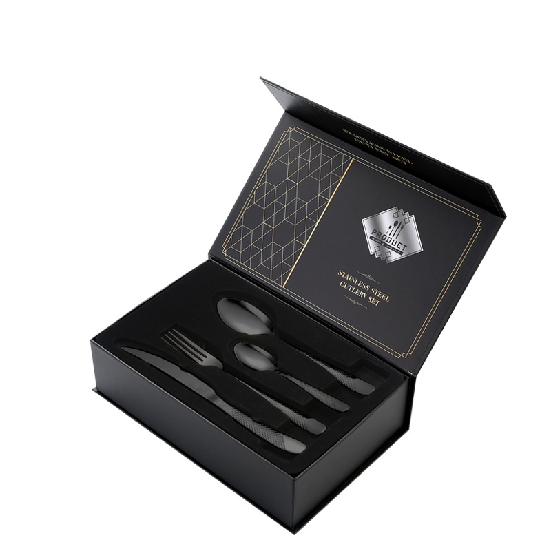 Juego de Cubiertos de Acero Inoxidable de 24 Piezas en Caja de Regalo, Diseño de Estrella y Diamante, Cuatro Piezas Principales, para Hotel, Restaurante, Comida Occidental, Cuchillo, Tenedor, Cuchara