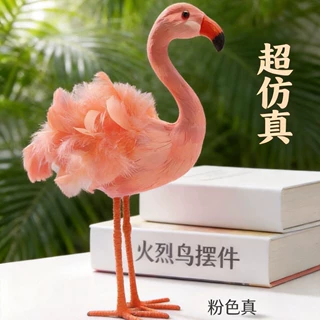 优雅橘色火烈鸟摆件天然羽毛多规格可选装饰拍照道具