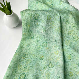 绿底小野花新中式数码印花布料锦棉面料旗袍连衣裙上衣汉服面料