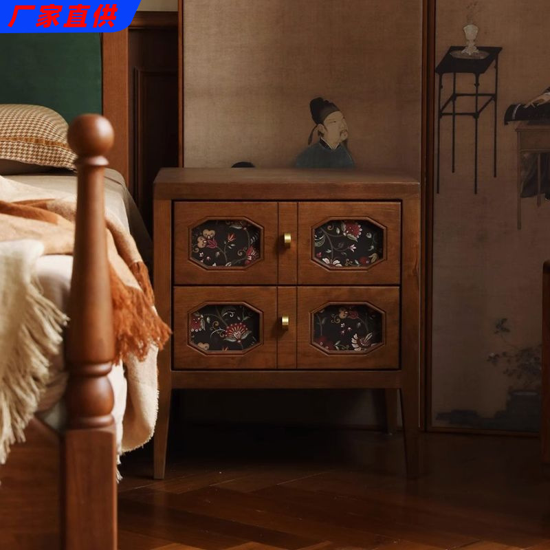 Retro Solid Wood Bedside Table, Antique Cherry Wood Small Cabinet, Chinese Style Bedroom Storage Cabinet, Small Low Cabinet