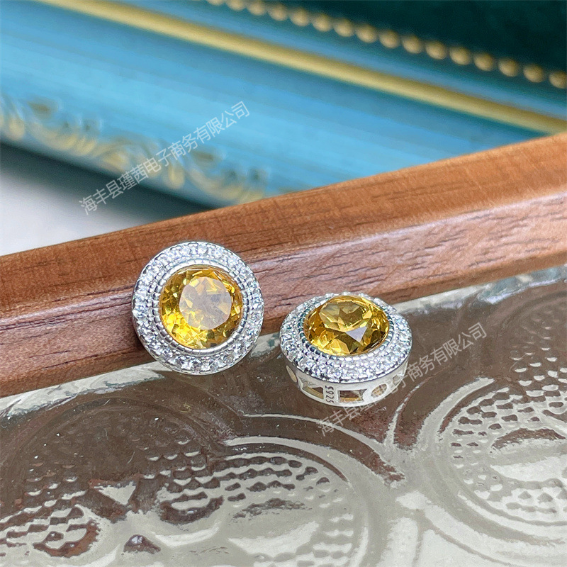 新品s925シルバーアクセサリー通孔隔珠天然トパーズ石オリーブ石彫刻DIYブレスレットネックレス銀アクセサリー