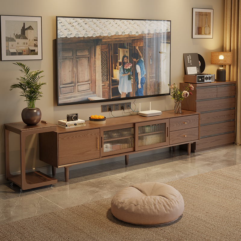 無垢材テレビキャビネット収納オールインワンリビングルームホームアンティークスタイルコーヒーテーブル組み合わせフロアキャビネットサイドキャビネット|undefined