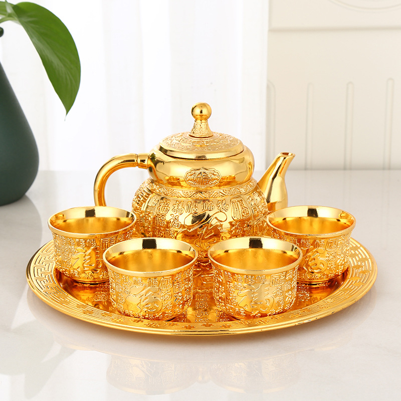 高檔金色百福茶具套裝家用整套茶几功夫泡茶杯茶壺小套裝送禮禮品