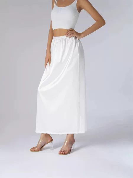2025 Foreign Trade Summer New Women's Satin Stitching Lace Inner Petticoat Anti-static Single Skirt European and American Base Skirt Women