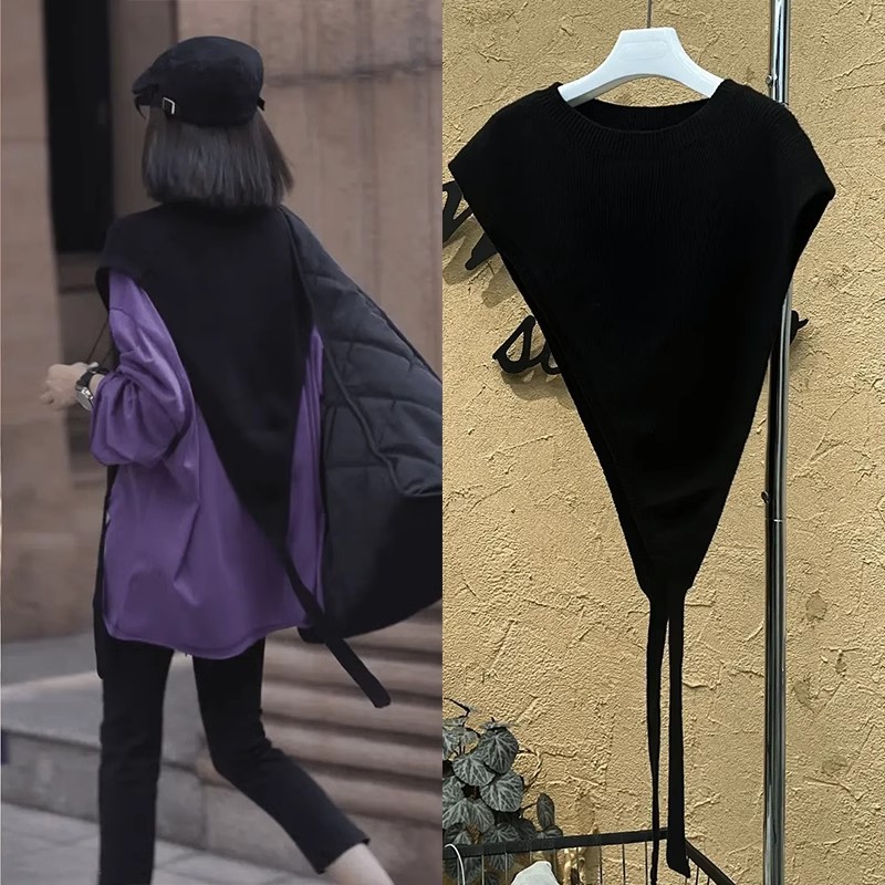 Knitted Shawl Vest Women's Version New Fashion Niche Design Beveled Triangle Stacked Wear Air-conditioned Room Thin Small Ware
