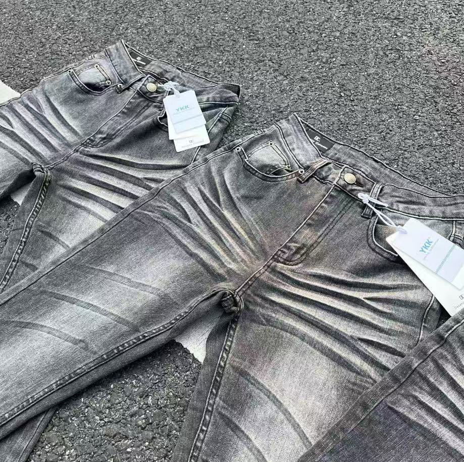 Men's Clothing Cleanfit Style 3D Whiskered Washed Curved Flare Jeans DC Black Denim 3.0 Version Stretch Slim Fit Men's Clothing_mkmklike.com