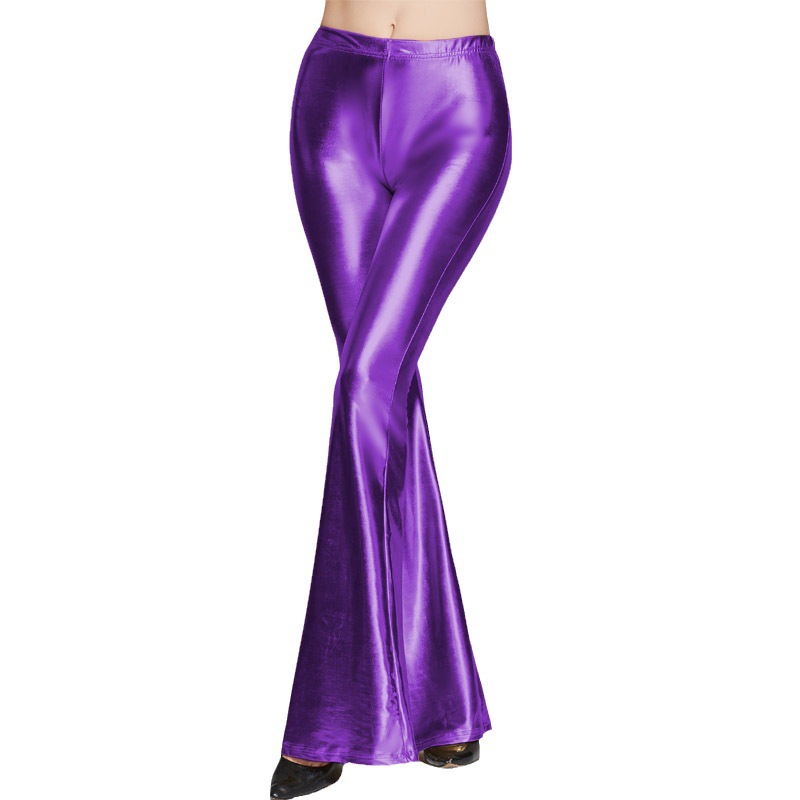 Meilaoshi tiro real Amazon Venta caliente pu leggings de las mujeres moda europea y americana apretados pantalones de cuero brillante pantalones acampanados