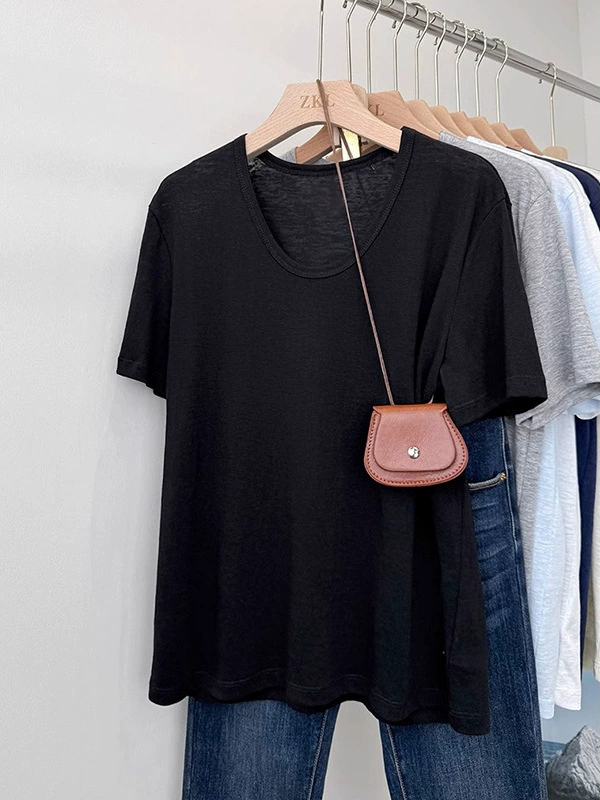 Свободный воротник, открытое ключицей, хлопковый топ с короткими рукавами в виде снежинок, новая базовая рубашка этого лета, универсальная женская одежда из хлопка и льна.