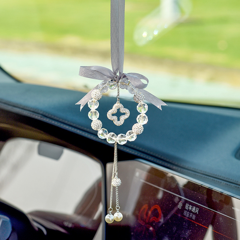 Qìchē Car Pendant Creative Diamond-Studded Car Rearview Mirror Pendant Car Interior Decoration Ornament Car Hanging Female (Car hanging) - simple-white