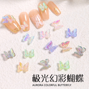 Japanese Internet Celebrity New Nail Art Butterfly Jewelry 3D Three-dimensional Magic Color Aurora Candy Color Resin Nail Decoration Butterfly