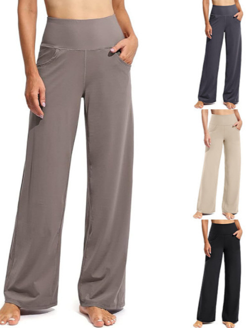 Amazon Cross-Border European and American Style Casual Yoga Pants Jogging Wide-Leg Pants Sports with Pockets High Elasticity Slimming