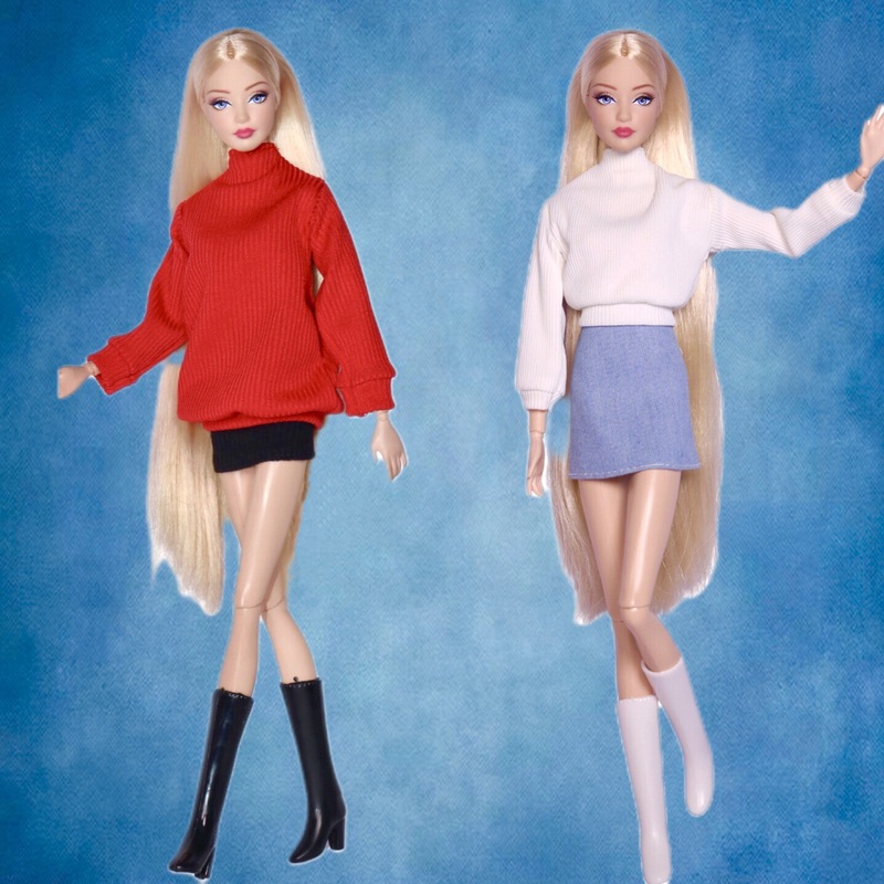 Wholesale 31.1cm Barbie Doll Clothes Design Sweater Denim Skirt Boots Set Cross-Border Foreign Trade Clothing