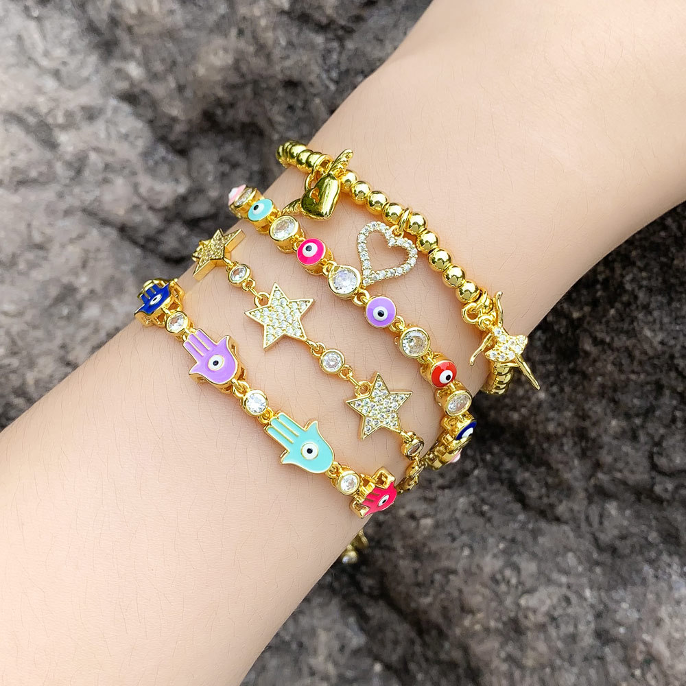 Fashion Devilu0027S Eye Star Copper Enamel Plating Inlay Zircon Bracelets 1 Piece